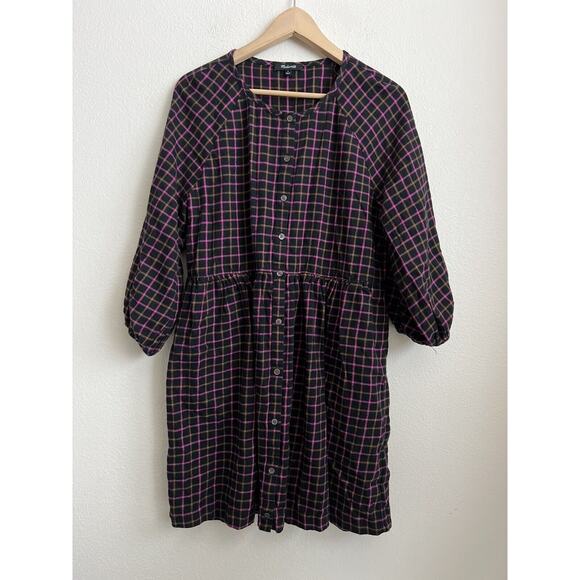 Madewell Plaid Flannel Raglan Button-Front dress Size 6 - Picture 3 of 7